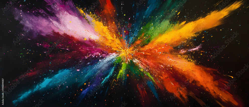 Poster vibrant explosion of colorful powder creating a dazzling display of colors against a black backgroun