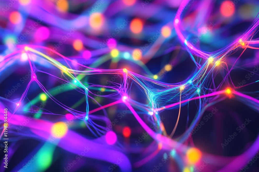 Poster close-up view of a cluster of colorful light bulbs, ideal for use in product or technology-related i