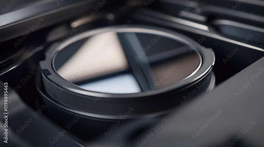 Poster close-up shot of a small device featuring a mirror, suitable for use in technology or gadget-related