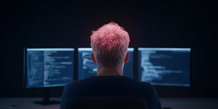 Futuristic Home Office with Triple Monitors and RGB Lighting