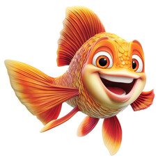 Cheerful Animated Goldfish with Bright Colors and a Playful Expression Swimming Joyfully in Water