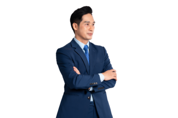 Portrait of Asian male businessman posing on png background