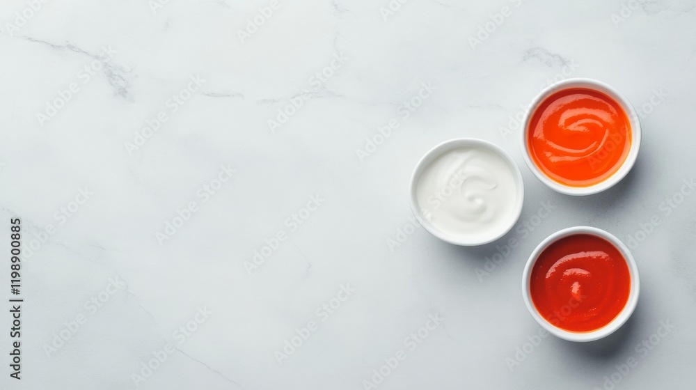 Poster minimalist culinary artistry abstract sauce patterns on marble counter