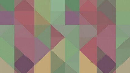 Abstract geometric background featuring a mosaic of muted pastel triangles in various shades of green, red, and purple.
