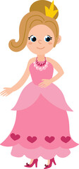 Cartoon Princess Character in Pink Dress