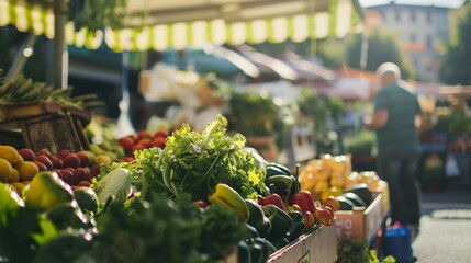 Fresh produce shopping at farmers' market: supporting local businesses with natural daylight.