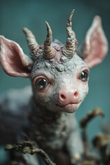 Fototapeta premium A detailed view of a fictional creature with horns, suitable for fantasy or sci-fi concepts