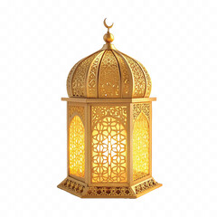 Abstract 3d arabic lantern in different gold colour  isolated on white background
