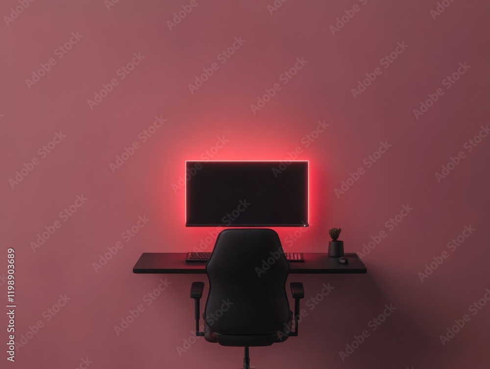 Aufkleber modern minimalist gaming setup with neon lit monitor in sleek workspace