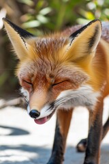 Obraz premium A detailed view of a fox's face, open-mouthed expression