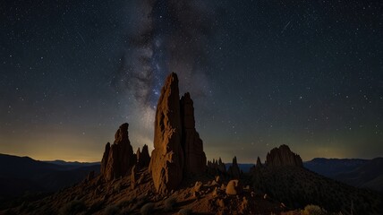pinnacle mountain range,Sharp Mountain Pinnacles Set Against a Starry Night Sky

