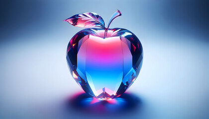 Obraz premium Fruit A crystal-like apple with a reflective surface and a gradient of magenta fading into deep blue The a4