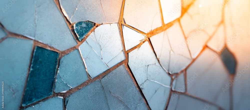 Aufkleber mosaic pattern with broken tiles reflecting soft light in a creative space
