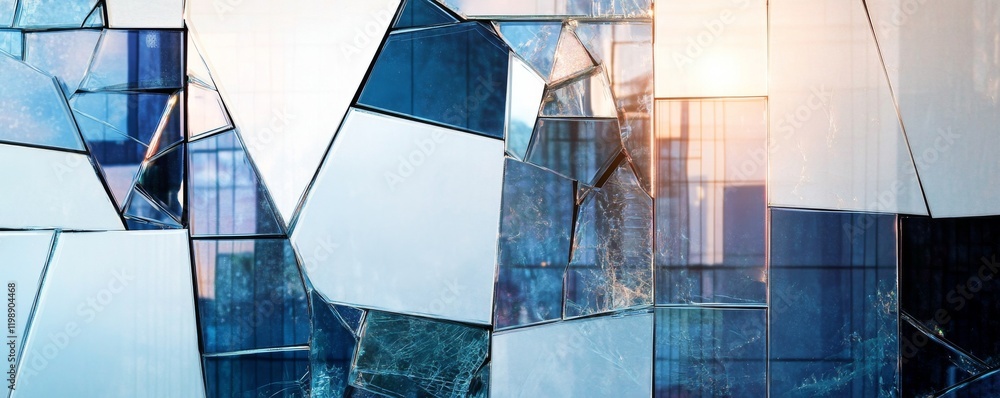 Poster mosaic pattern with broken tiles reflecting soft light in a creative space