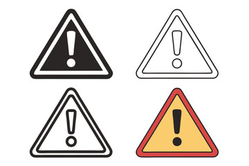 Warning signs, triangular icons, exclamation marks, caution symbols, danger alerts, black and white, yellow and red, attention graphics, safety emblems, hazard indicators, simple shapes, bold colors, 