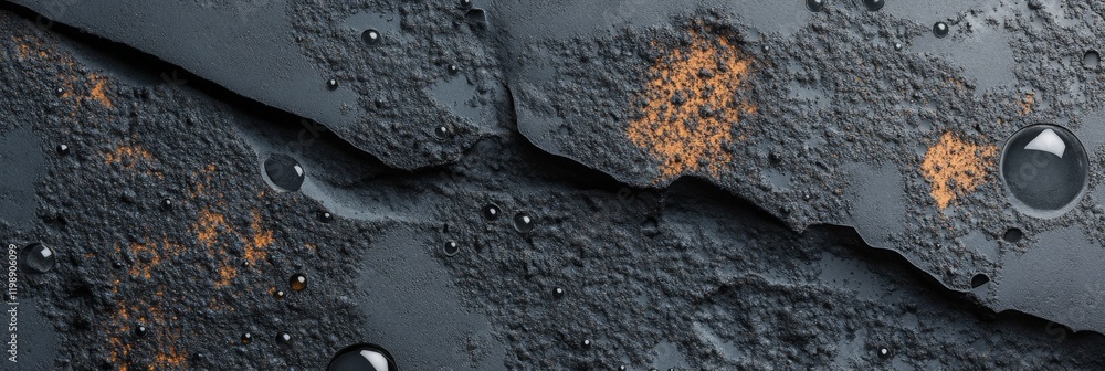 Poster surface with dark liquid creating a smooth, glossy texture and reflecting light in an abstract displ