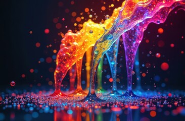 colorful abstract liquid painting with splashes on black background