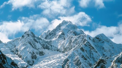 Snow-covered mountain peaks exuding coolness and natural majesty