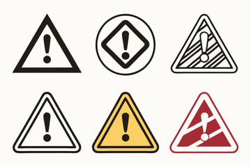 Warning signs, triangular icons, exclamation marks, caution symbols, danger alerts, black and white, yellow and red, attention graphics, safety emblems, hazard indicators, simple shapes, bold colors, 