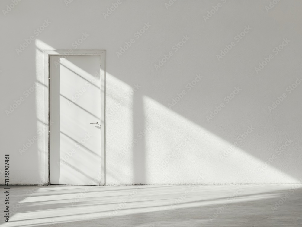 Poster light and shadow minimalist doorway with streaming sunlight in monochrome