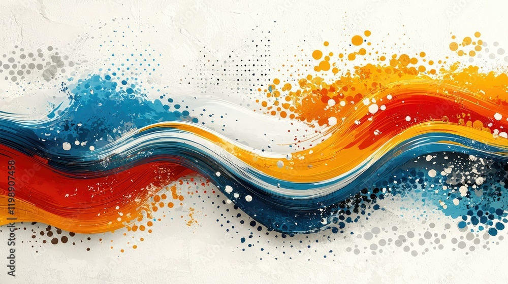 Poster abstract colorful waves flowing dynamically across white background