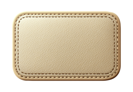 Beige leather badge isolated on transparent background
