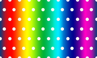 Patrón sin fisuras de topos o puntos blancos y fondo con arco iris, estilo flamenco. Fondo transparente
