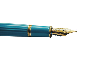 Elegant Turquoise Blue Pen with Gold Accents on transparent background
