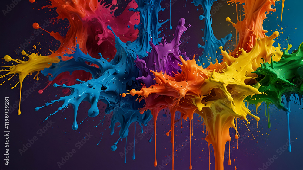 Poster vibrant abstract art dynamic colorful background with energetic splashes of paint and bold patterns