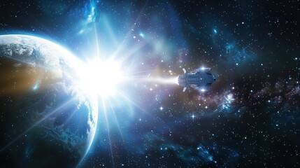 Spacecraft approaching bright celestial body symbolizing exploration spirit