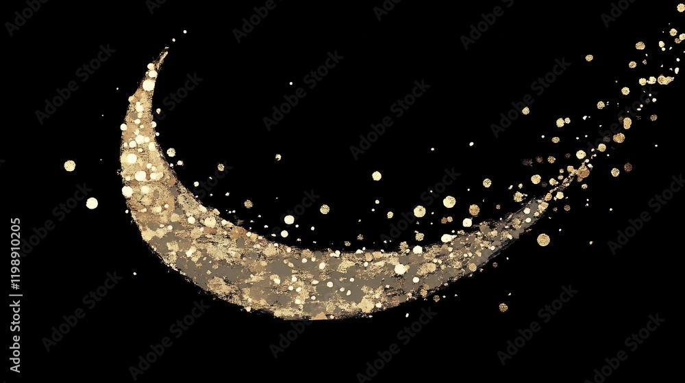Aufkleber a shimmering crescent shape made of golden particles floats against a black backdrop, creating a mag