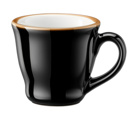 Blank black cappuccino cup against a white or transparent background