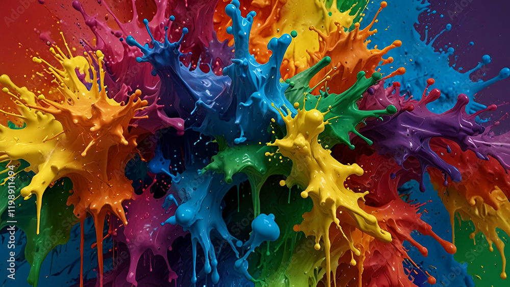 Poster vibrant abstract art dynamic colorful background with energetic splashes of paint and bold patterns