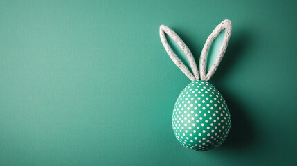 easter egg with bunny ears green background