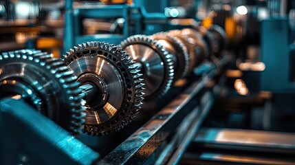 Fototapeta premium Close-up of industrial machinery gears in a factory setting.