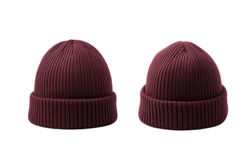 3D realistic burgundy beanie hat, front and back view isolated on transparent background