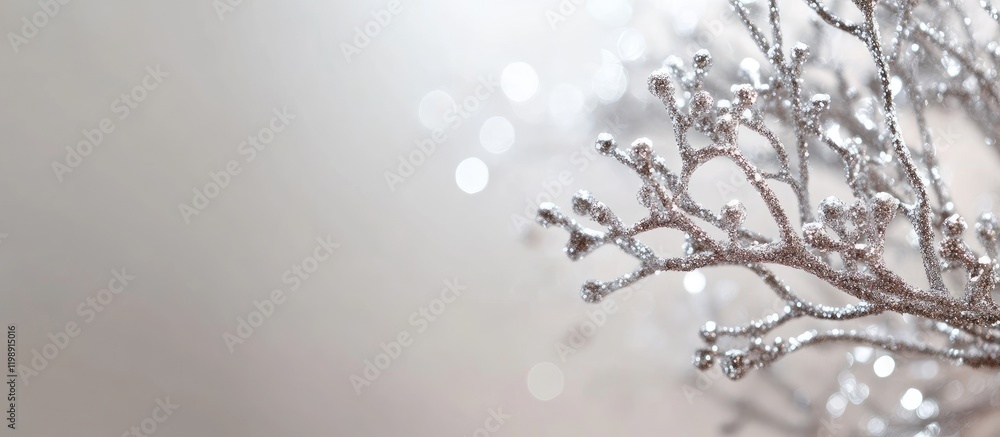 Aufkleber frosted branches with sparkling ice crystals against a soft blurred background copy space