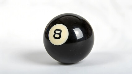 Black Billiard Ball with Number Eight on Pure White Background