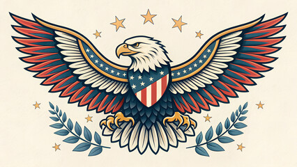 Patriotic Eagle Tattoo Design in Bold Vintage American Style