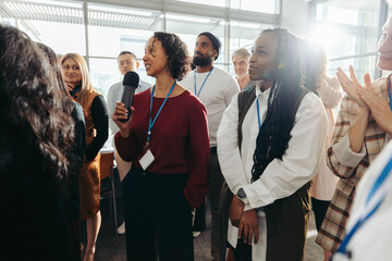 Engaging corporate workshop with diverse group participating in training session, fostering collaboration and learning