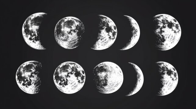 A minimalist design featuring the phases of the moon on a dark background