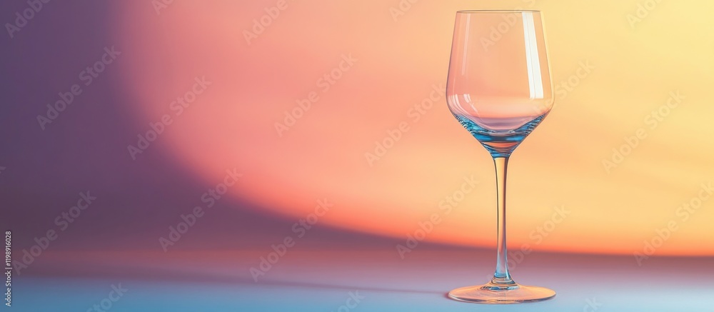 Poster transparent wine glass on colorful gradient background with soft lighting and copy space for text