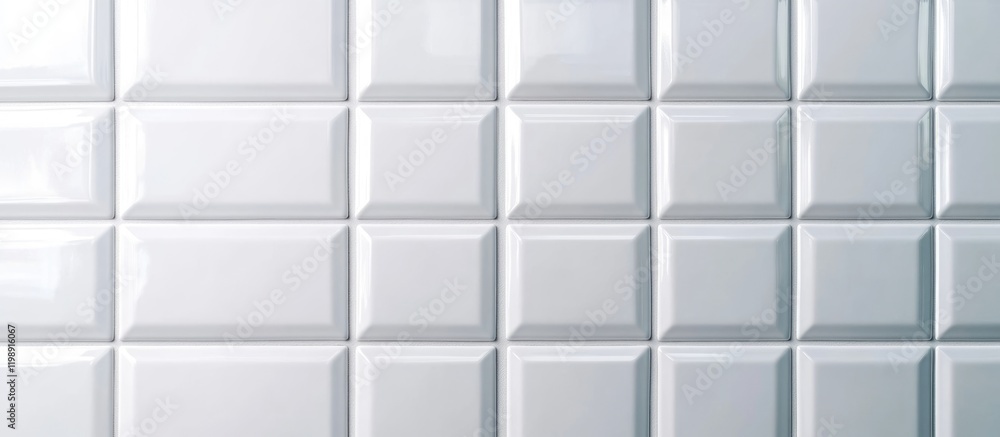 Poster shiny white ceramic tile wall background with raised square pattern and copy space for text