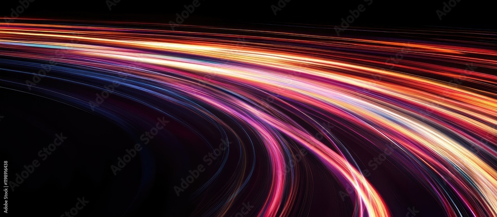 Poster colorful abstract light trails on a black background with motion blur demonstrating speed and energy