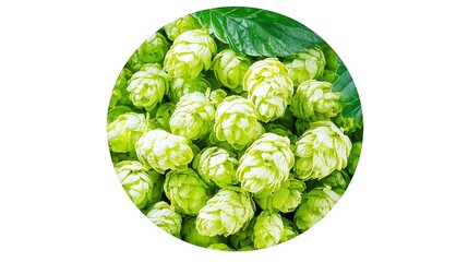 Fototapeta premium An eye-catching circular logo design showcasing detailed graphics of hops and barley, beautifully arranged in a balanced layout. The background is a subtle craft beer-inspired texture, providing