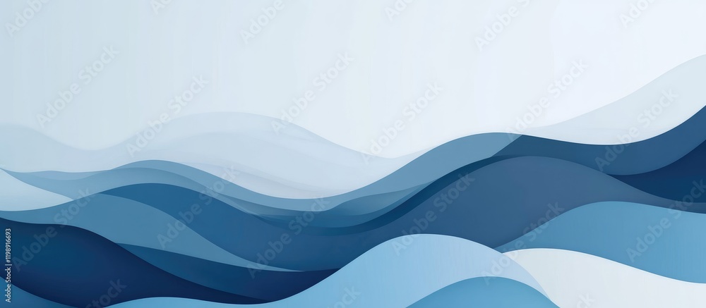Poster abstract blue wave design with layered flowing lines and gradients, copy space for text placement.