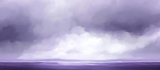 Fotobehang Purple and Gray Abstract Landscape with Dramatic Clouds and Smooth Water Surface Copy Space © AIArtistry