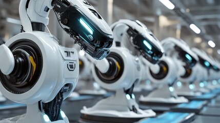 Fototapeta premium Robotic Arms Assembling Cars in a High-Tech Automotive Factory