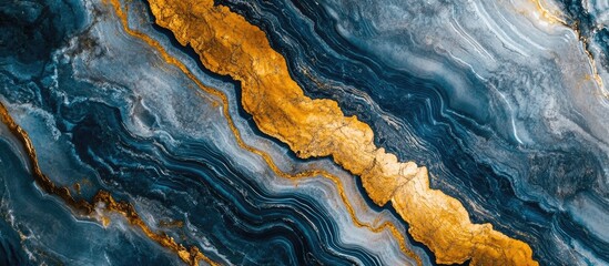 Obraz premium Blue and Gold Abstract Marble Texture with Copy Space for Text Placement