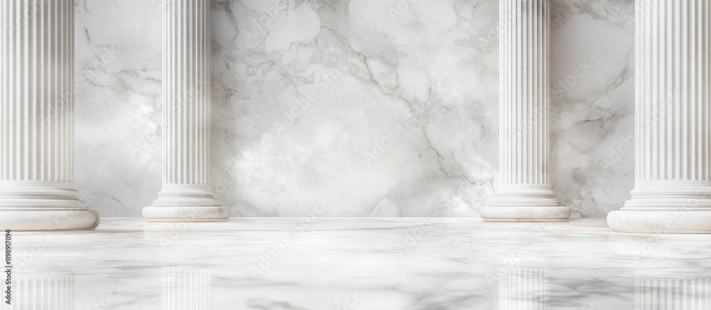 Poster elegant white marble interior with classical columns and a polished floor providing ample copy space